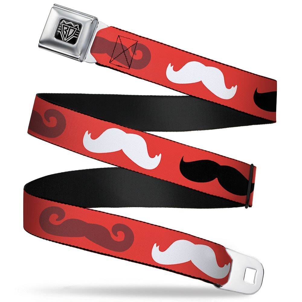 9928 Seatbelt Belt - Mustaches Red/Brown/White/Black - 1.0" Wide - 20-36
